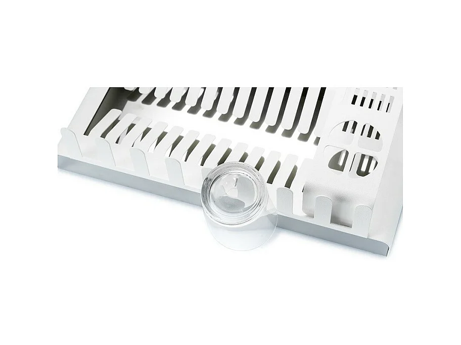 DON HIERRO - Escurreplatos metálico con cubertero y portavasos, 41,3 x 23,5 x 9,7 cm. Blanco. DROP-