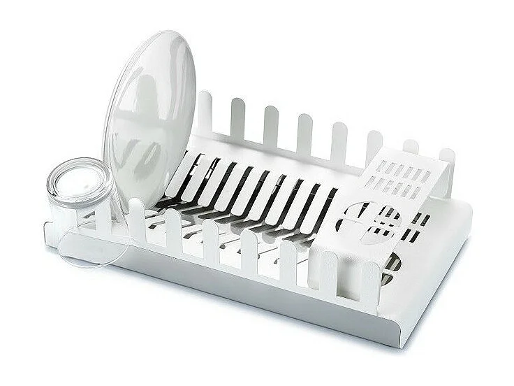 Égouttoir à vaisselle métallique, porte-couverts et porte-verres, 41,3 x 23,5 x 9,7 cm. Blanc. DROP