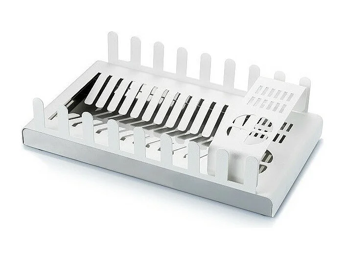 Égouttoir à vaisselle métallique, porte-couverts et porte-verres, 41,3 x 23,5 x 9,7 cm. Blanc. DROP