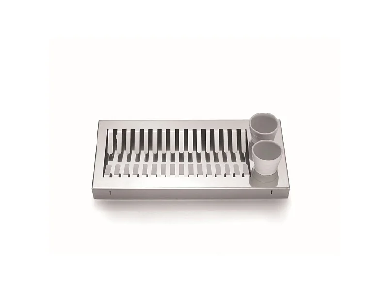 Égouttoir à vaisselle en Acier Inoxydable et 2 porte-couverts en porcelaine blanche. OBI