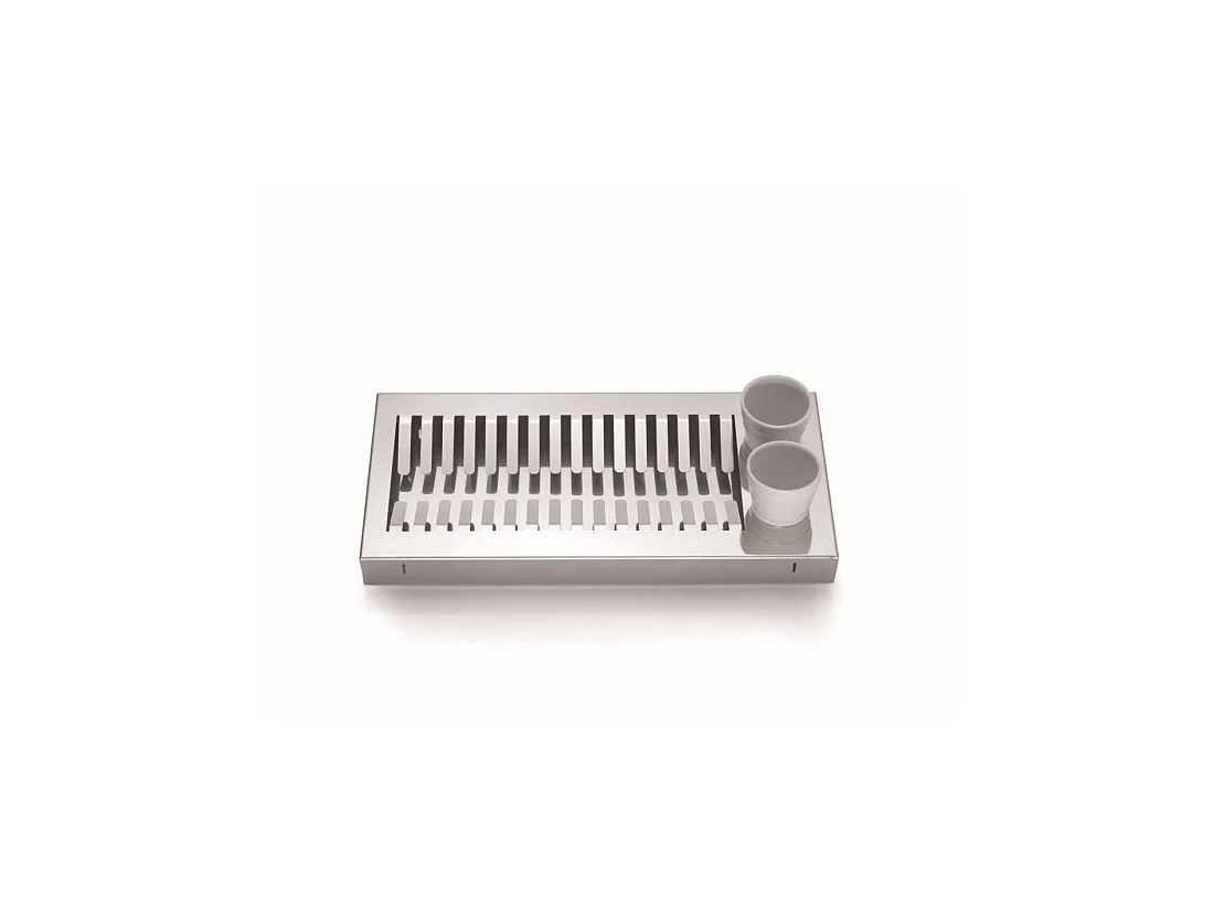 Égouttoir à vaisselle en Acier Inoxydable et 2 porte-couverts en porcelaine blanche. OBI