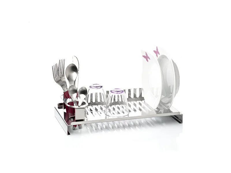 Égouttoir à vaisselle en acier inoxydable avec porte-couverts. MILÚ