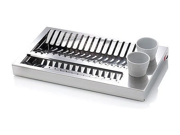 Égouttoir à vaisselle design en Acier Inoxydable et 2 porte-couverts en porcelaine blanche. OBI