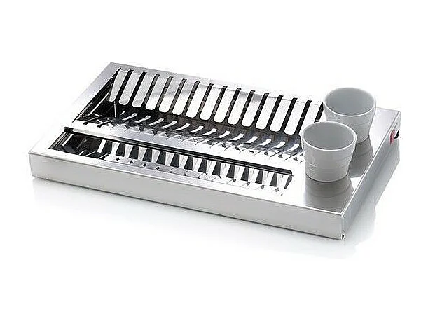 Égouttoir à vaisselle design en Acier Inoxydable et 2 porte-couverts en porcelaine blanche. OBI