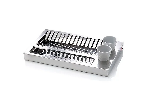 Égouttoir à vaisselle design en Acier Inoxydable et 2 porte-couverts en porcelaine blanche. OBI