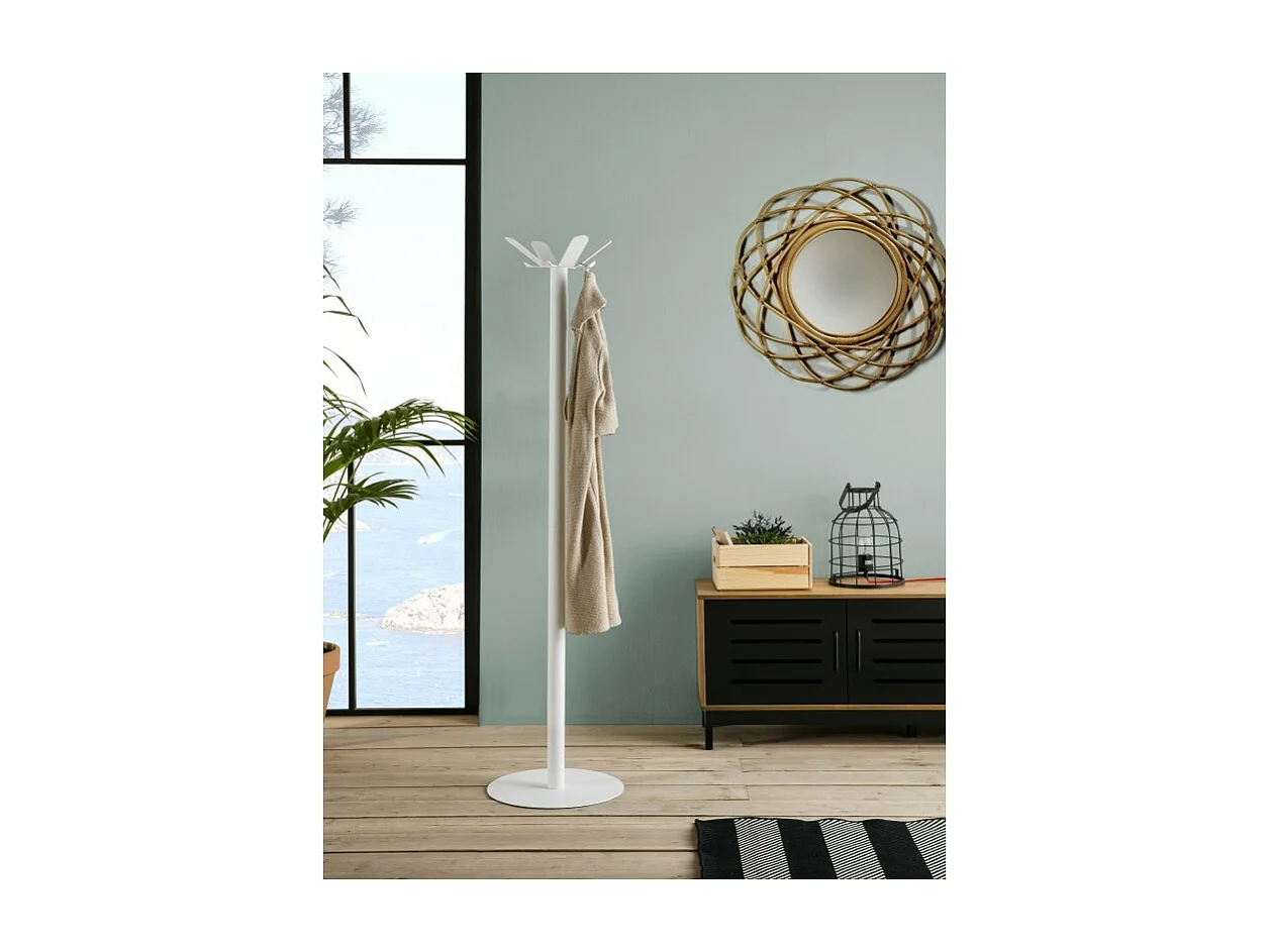 Porte-manteau SOFT – Design minimaliste, 8 patères, Métal blanc, stable et élégant