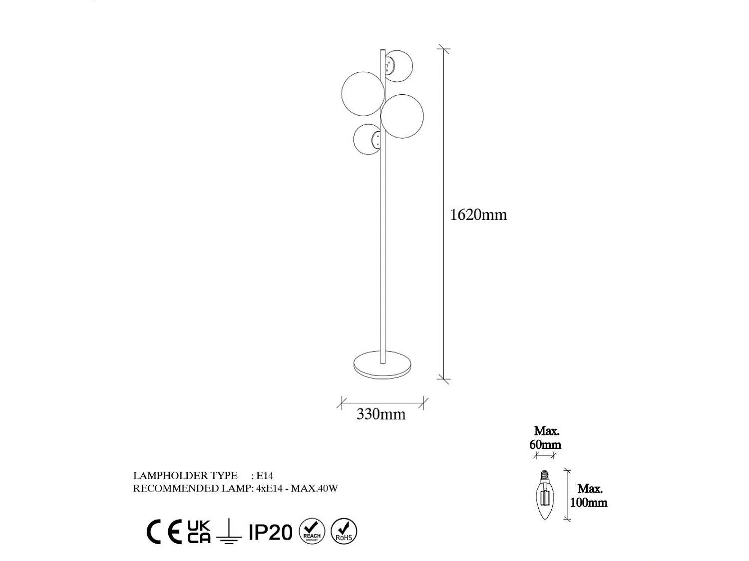 Lampadaire vintage doré - 4 lampes CANDICE