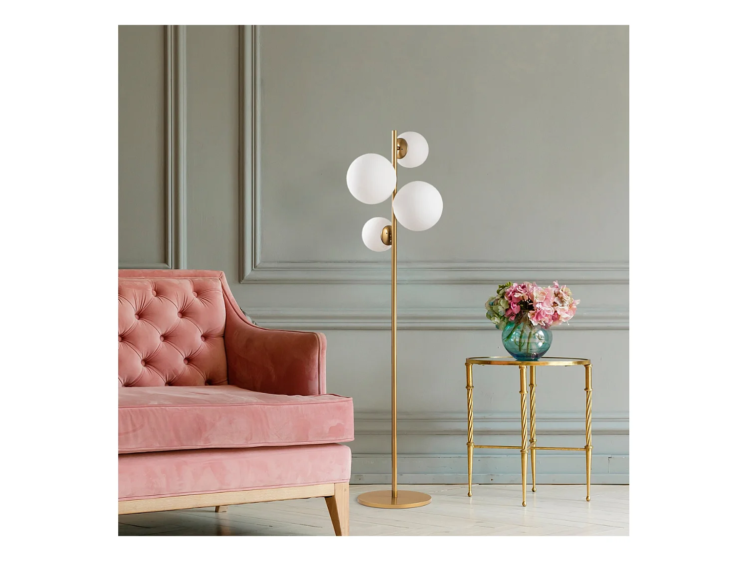 Vintage Stehlampe Gold 4 Lampen Elegant für Schlafzimmer Wohnzimmer Büro