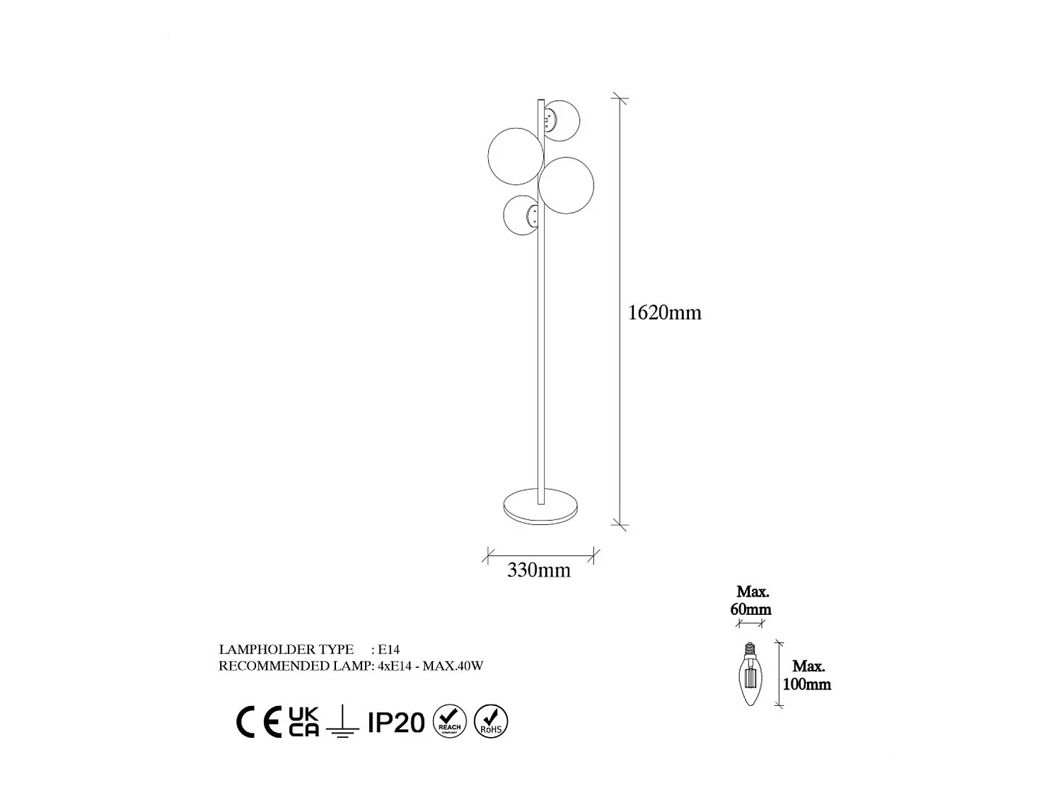 Vintage Stehlampe Gold 4 Lampen Elegant für Schlafzimmer Wohnzimmer Büro