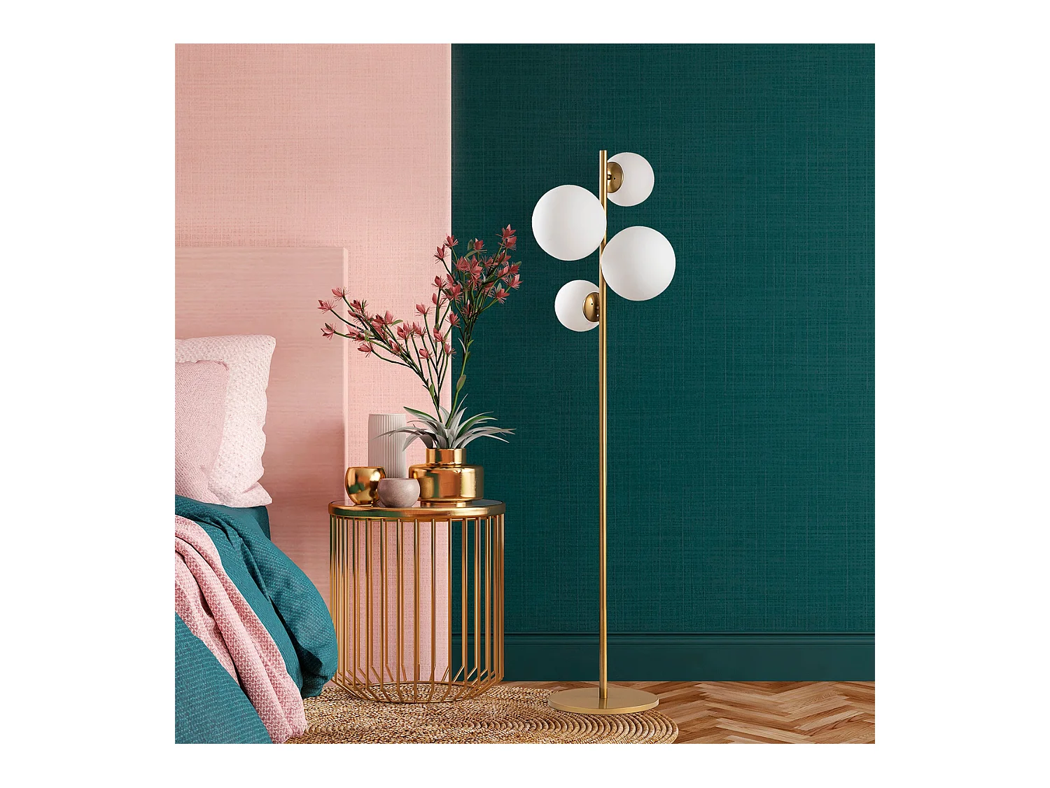 Vintage Gouden Vloerlamp met 4 Elegante Lampen voor Slaapkamer Woonkamer Kantoor