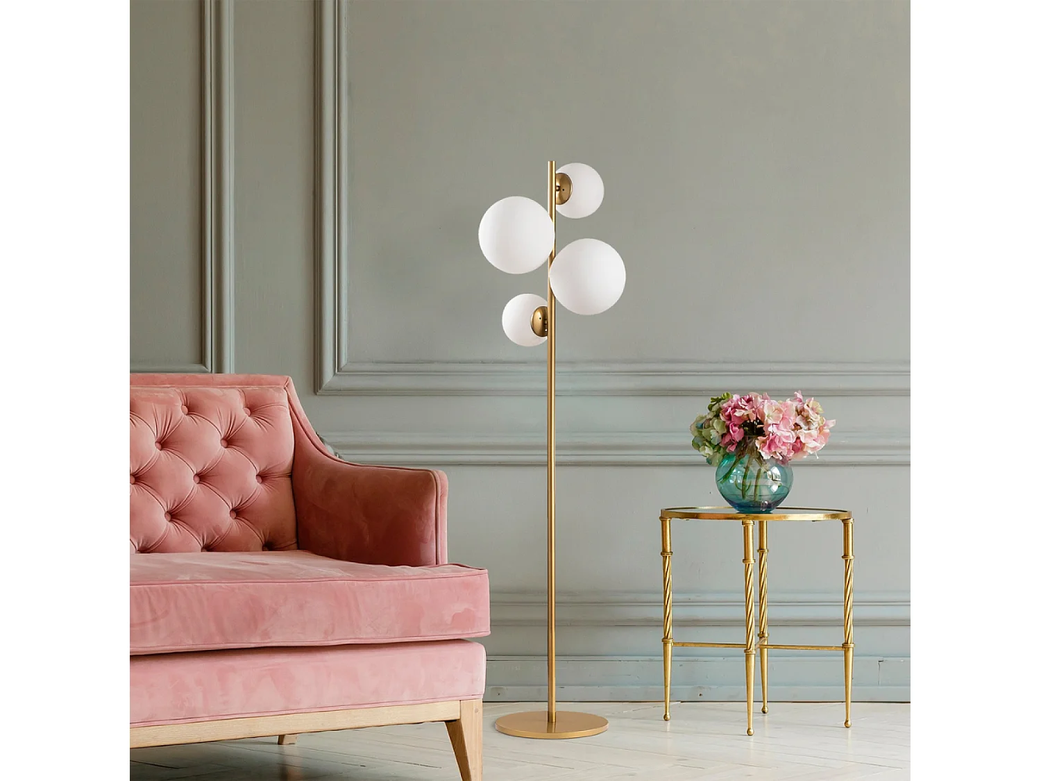 Vintage Gouden Vloerlamp met 4 Elegante Lampen voor Slaapkamer Woonkamer Kantoor