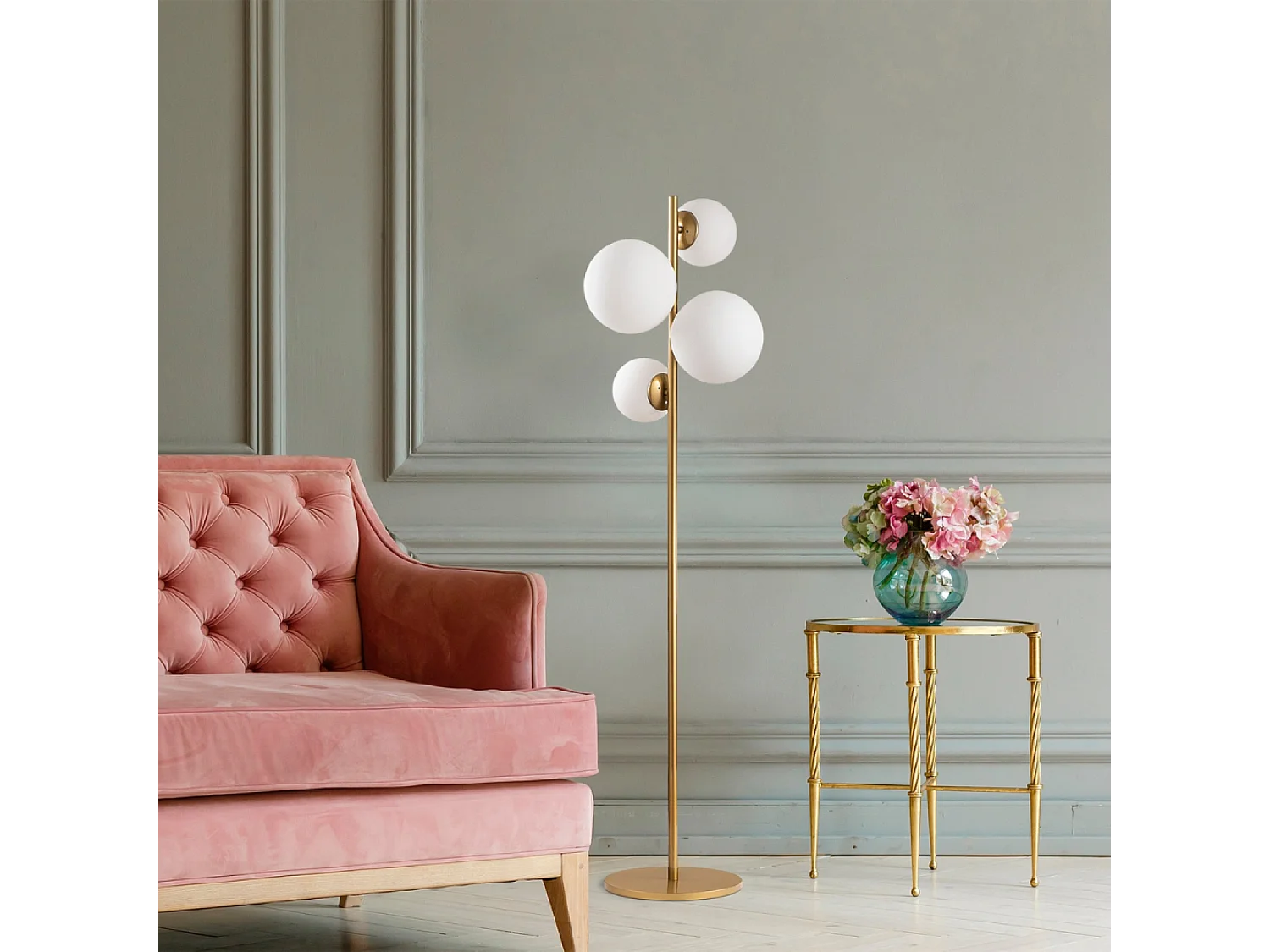 Lampadaire vintage doré - 4 lampes CANDICE