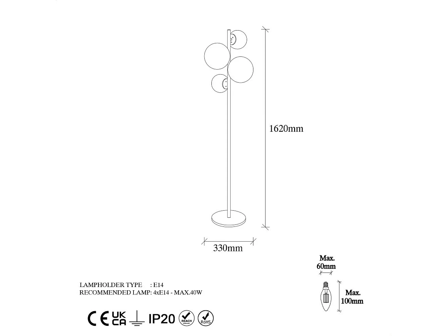 Lampadaire vintage doré - 4 lampes CANDICE