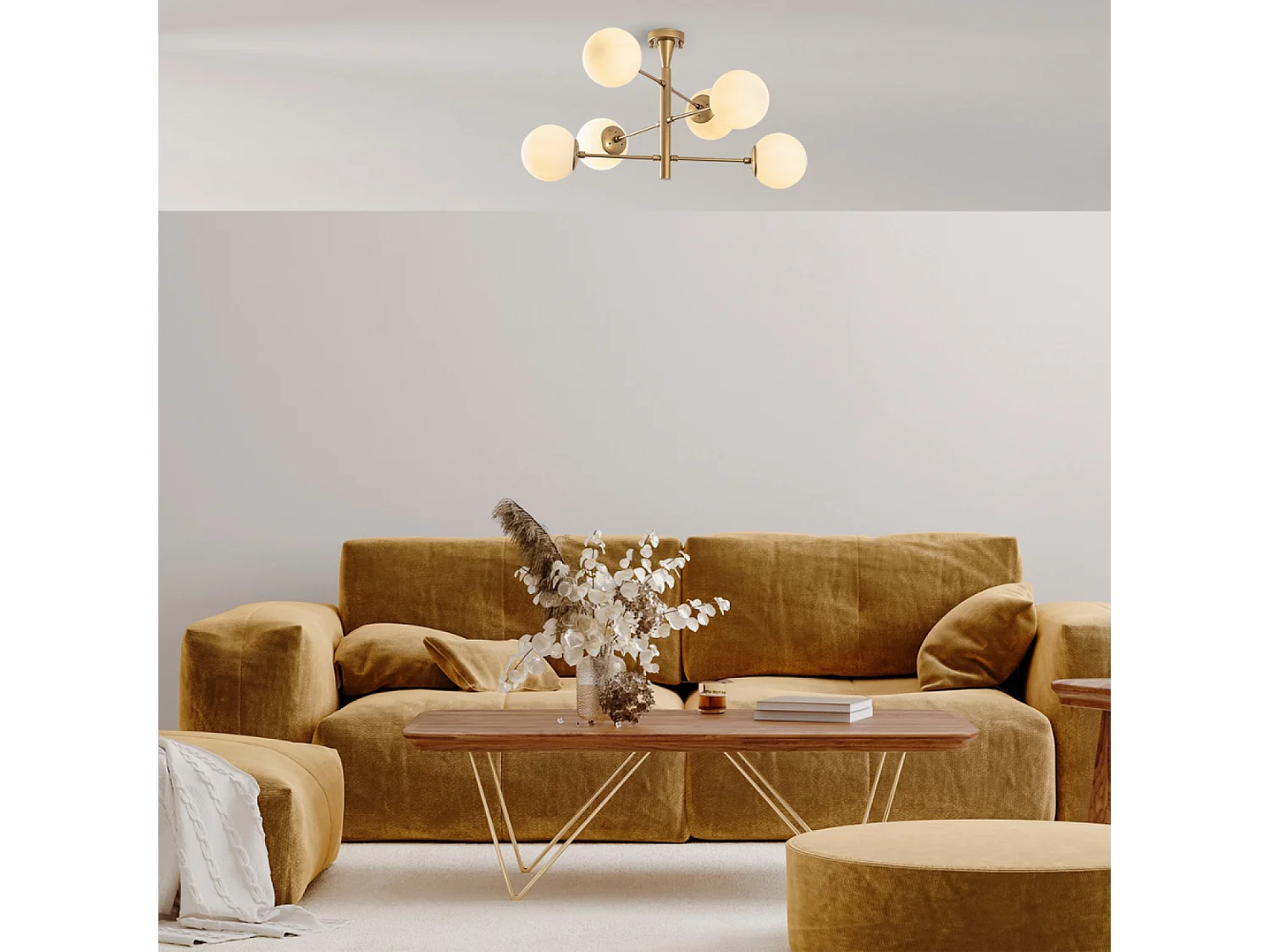 Lámpara de techo vintage dorada ÉLÉONORE - 6 luces para una iluminación brillante y un ambiente cálido