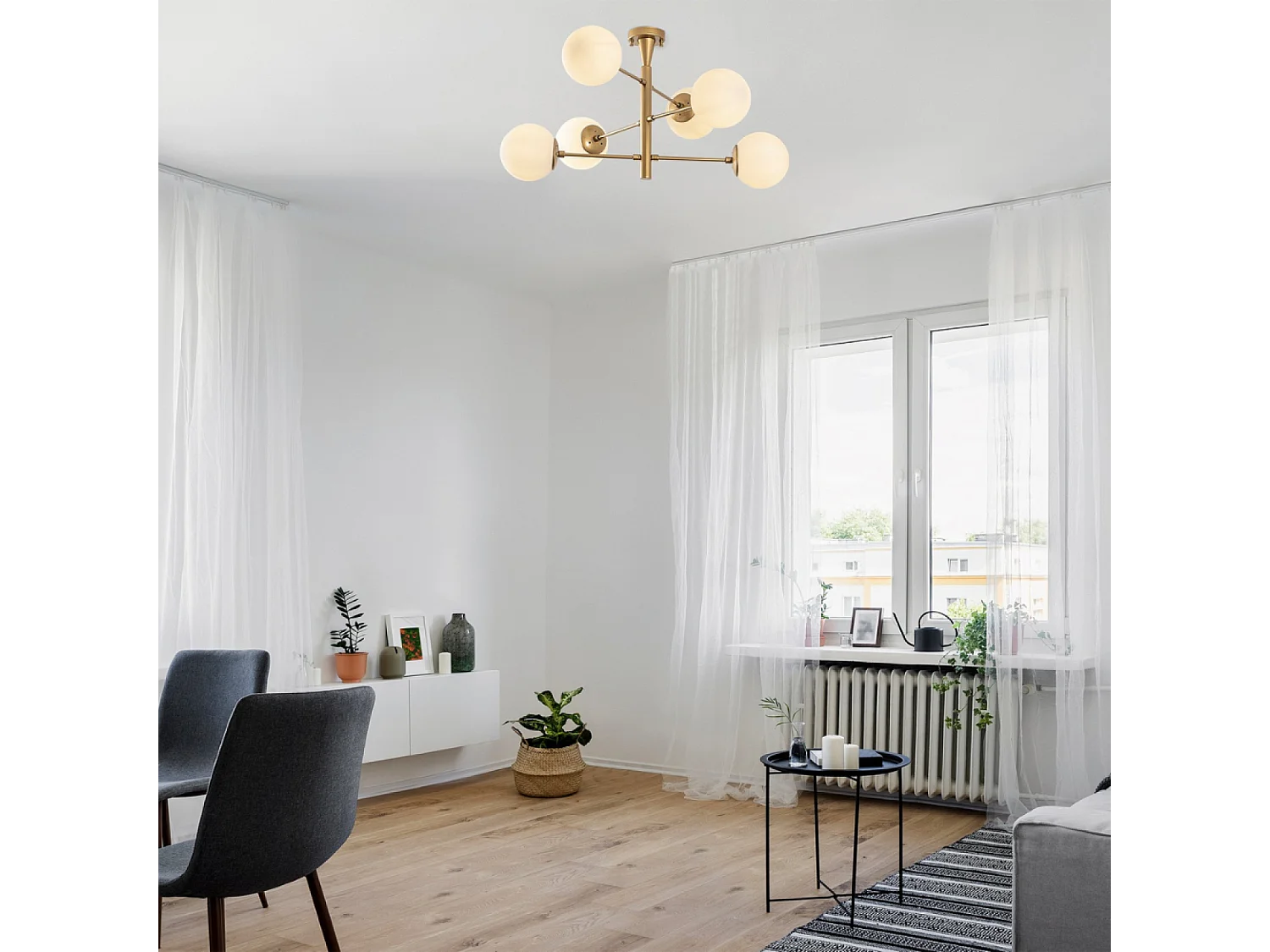 Lampadario vintage dorato ÉLÉONORE - 6 luci per una luce brillante e un'atmosfera accogliente