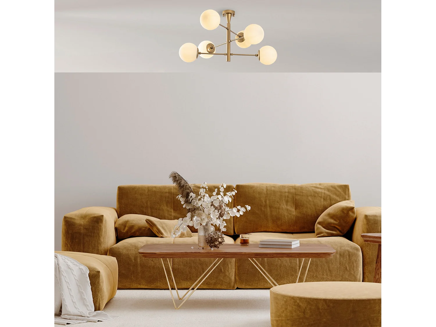 Plafonnier vintage doré - 6 lampes ÉLÉONORE