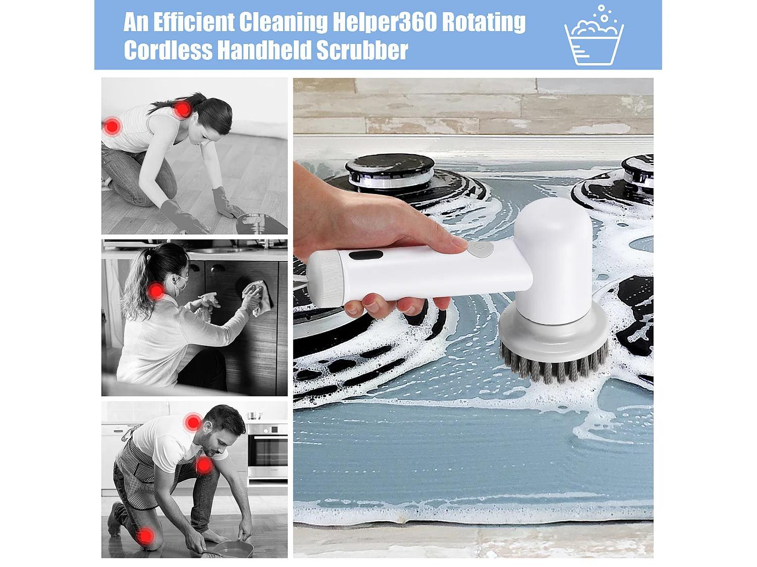 Escova de limpeza elétrica portátil, escova substituível, para limpeza de azulejos