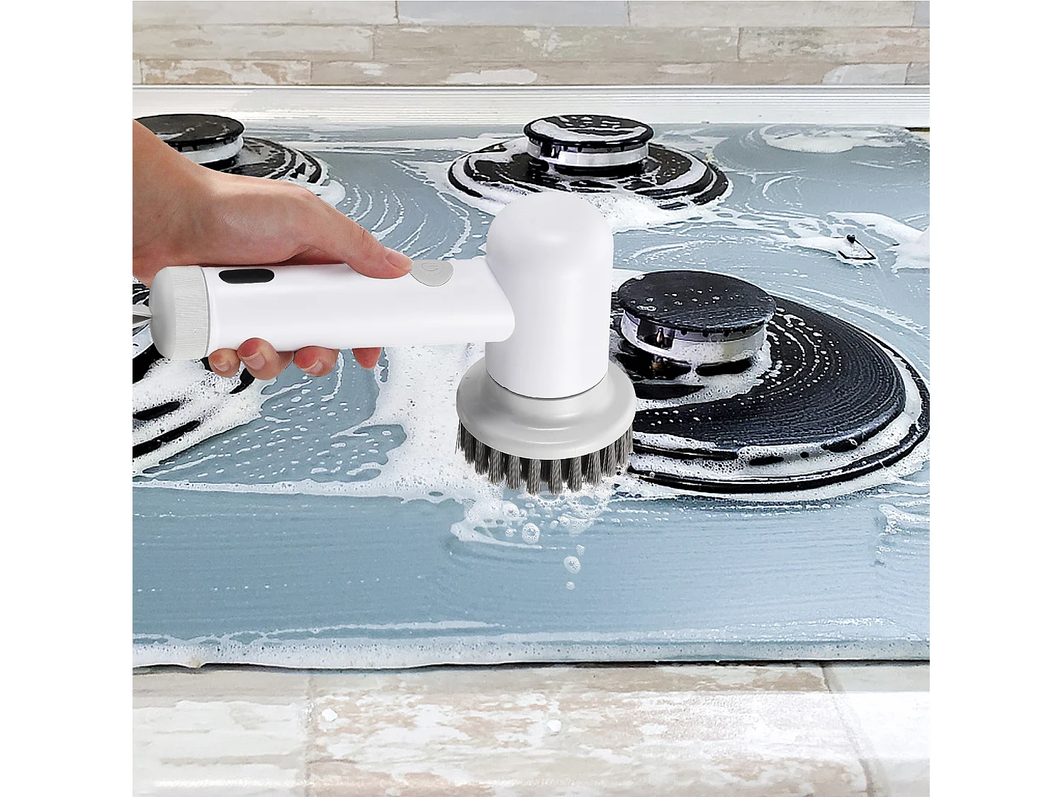 Escova de limpeza elétrica portátil, escova substituível, para limpeza de azulejos