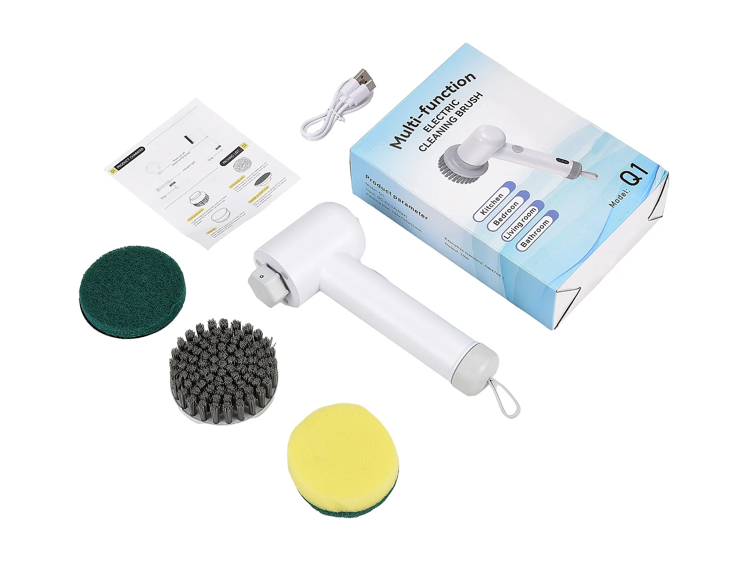 Escova de limpeza elétrica portátil, escova substituível, para limpeza de azulejos