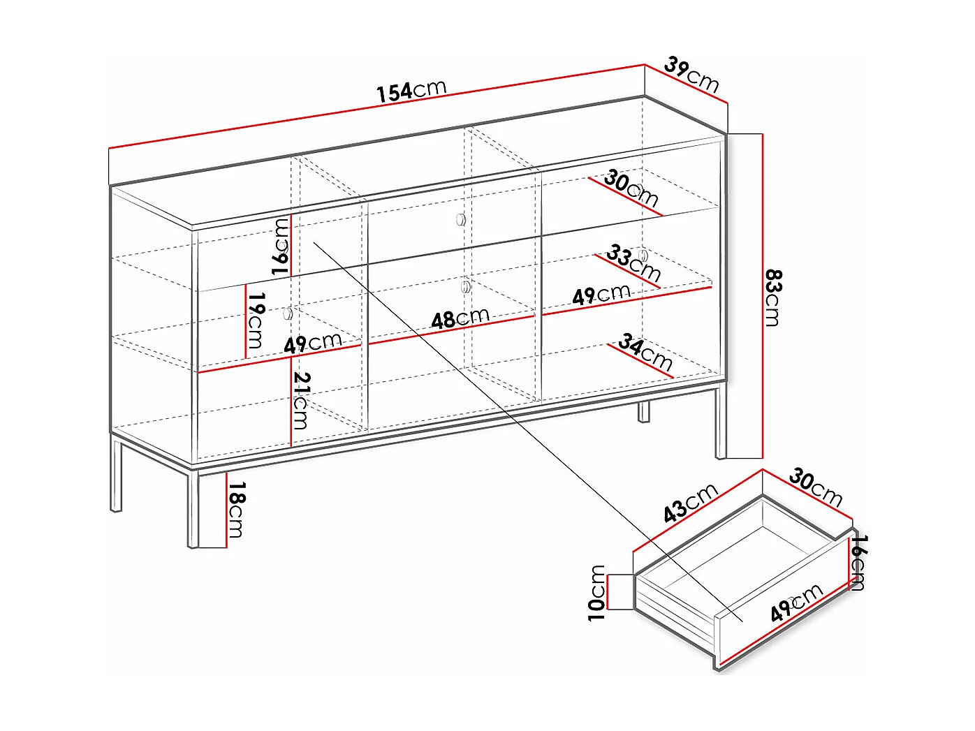 Aparador AMBIHOME ALPHA Branco 154x39x83cm