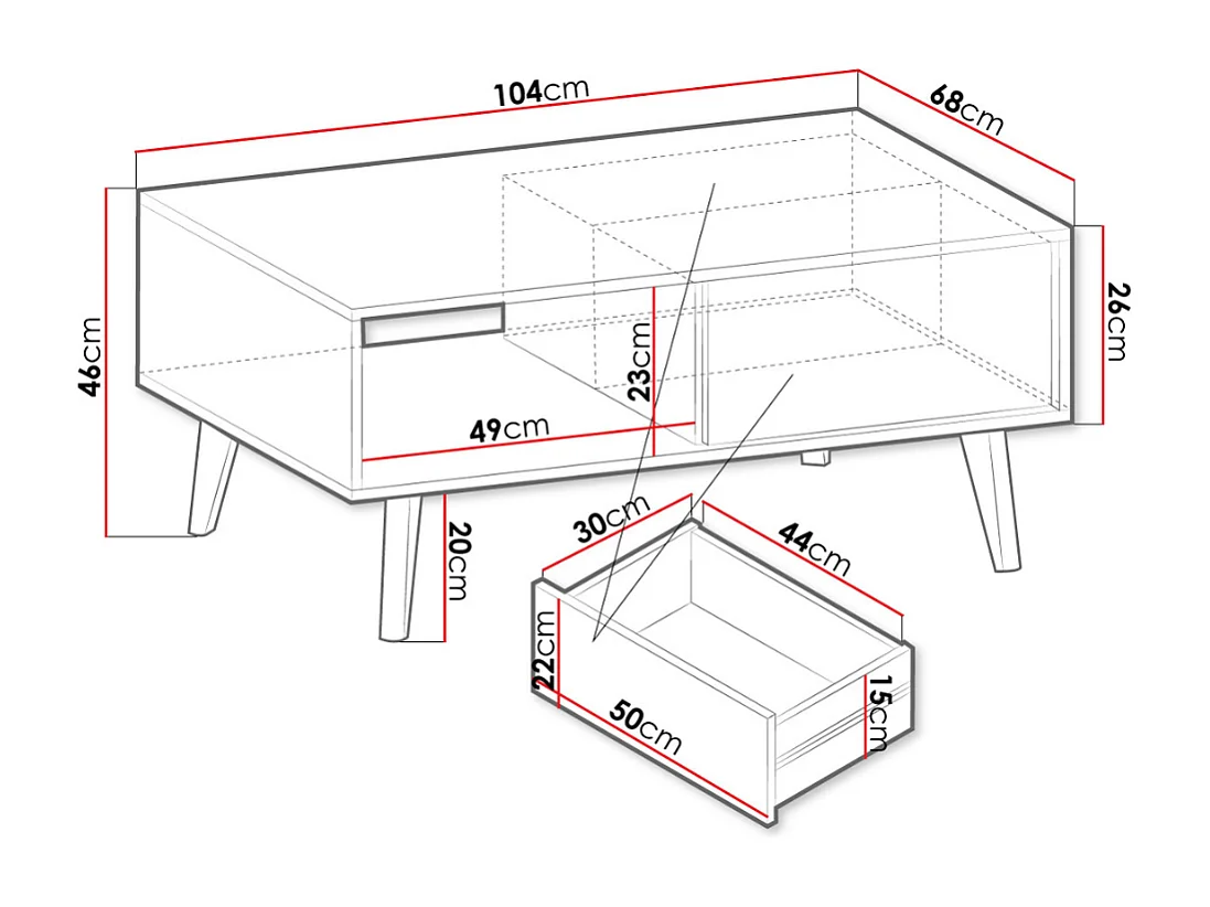 Tavolino da caffè Lima N103, Rovere Artisan|Nero, 46x68x104cm, Truciolare laminato