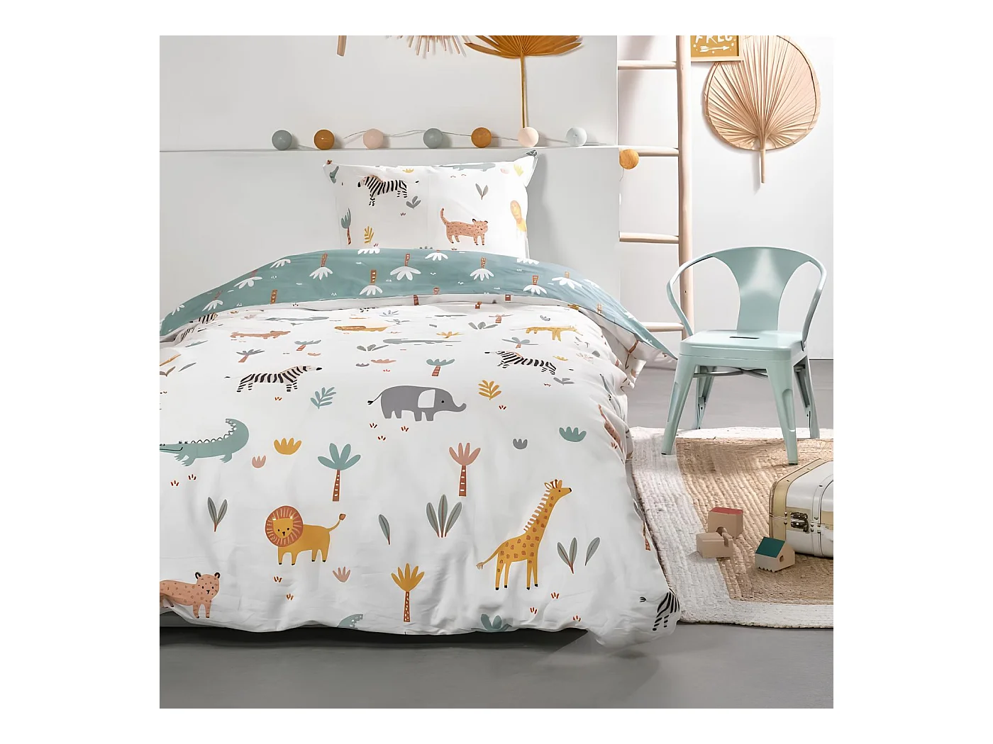 Parure de lit 1 personne, 100% coton, Happy #4.5 - Animaux savane, Today