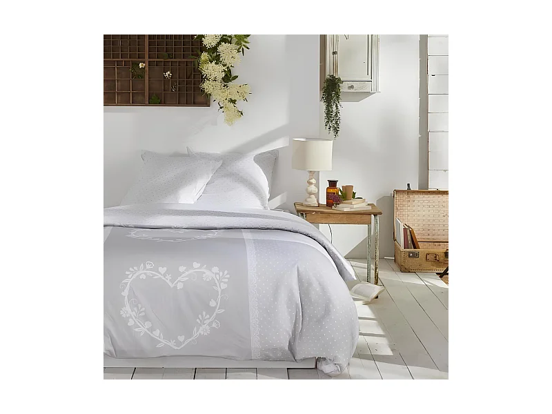 Bedrukt dekbedovertrek + 2 bijpassende kwadranten, 100% katoen. M/HeartSteel.01 220x240cm