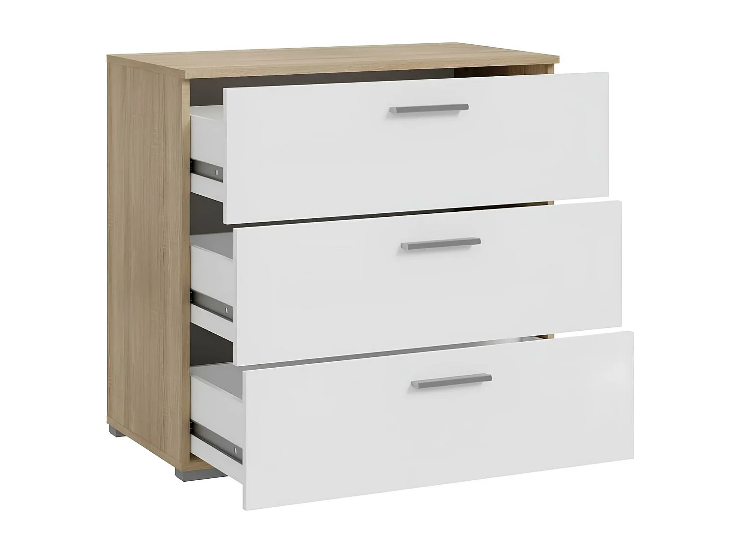 Cómoda BASJANA - 3 cajones - roble sonoma y blanco mate - 80,2 x 41,3 x 75,8 cm