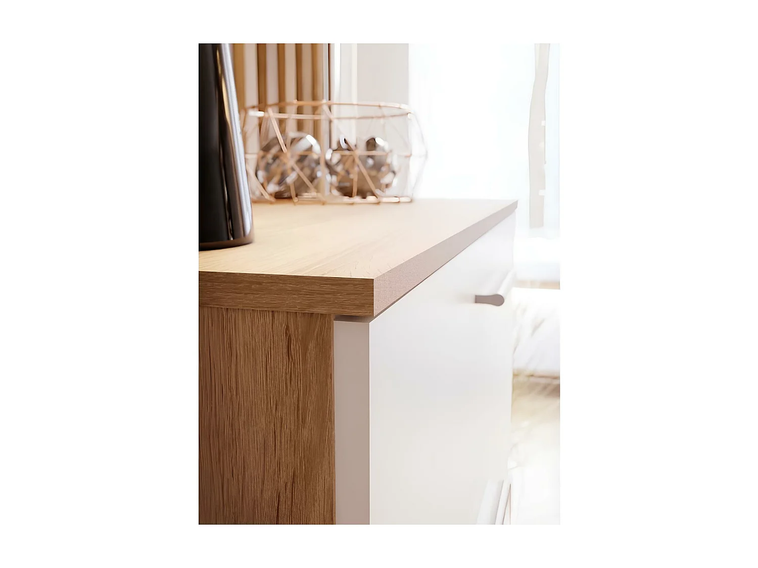 Cómoda BASJANA - 3 cajones - roble sonoma y blanco mate - 80,2 x 41,3 x 75,8 cm