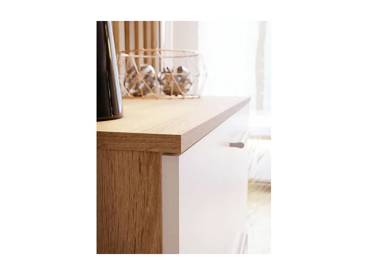 Cómoda BASJANA - 3 cajones - roble sonoma y blanco mate - 80,2 x 41,3 x 75,8 cm