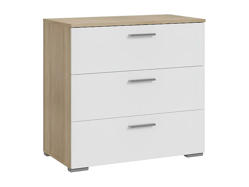 Cómoda BASJANA - 3 cajones - roble sonoma y blanco mate - 80,2 x 41,3 x 75,8 cm