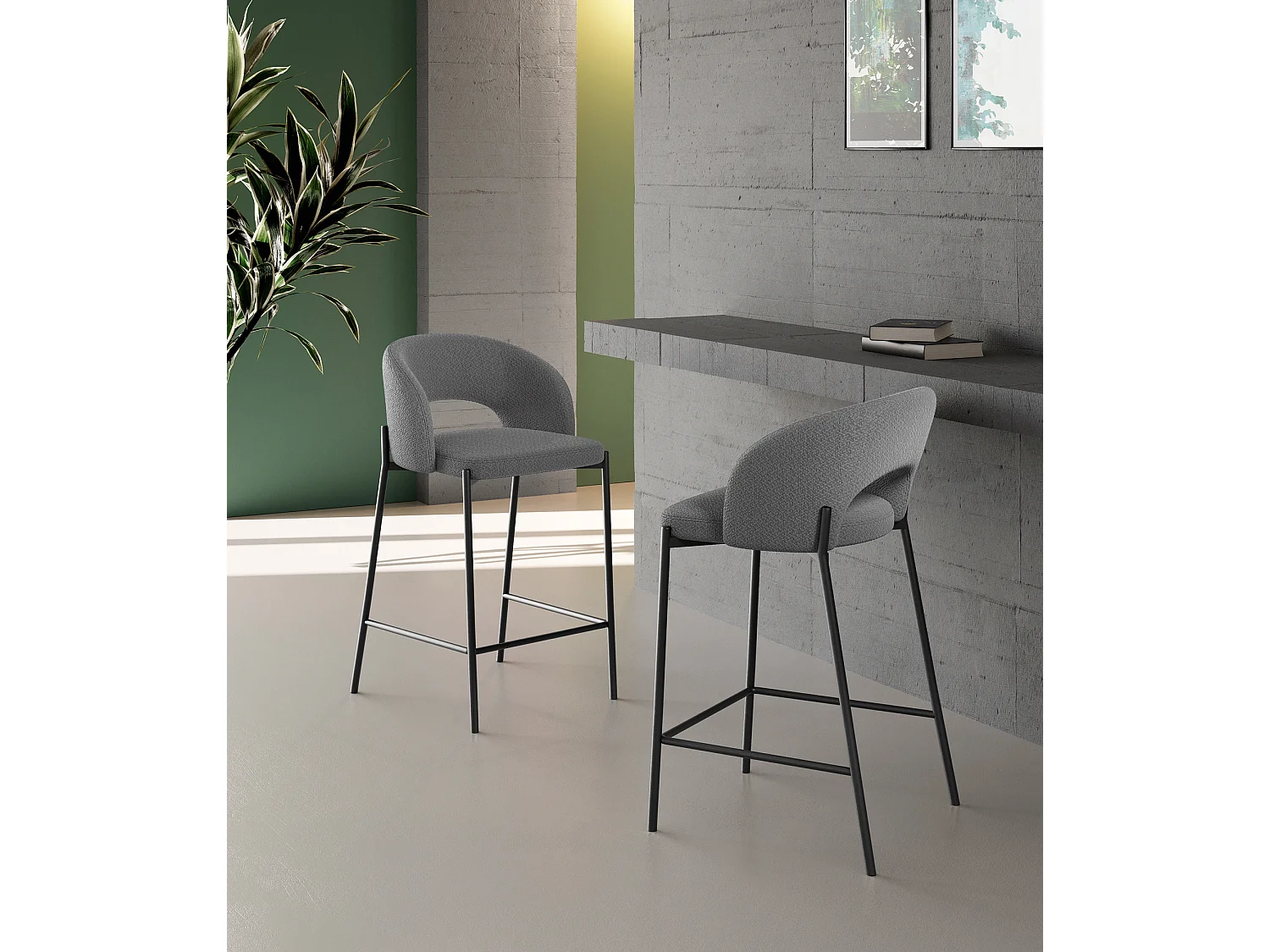 Greta - Sgabello in tessuto nero - Set da 2 pz