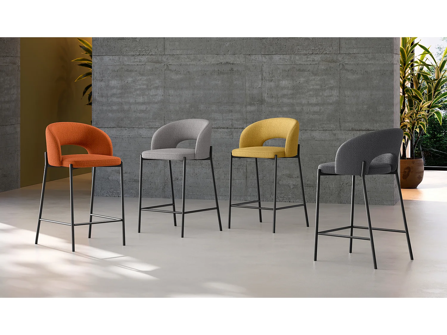 Greta - Sgabello in tessuto nero - Set da 2 pz