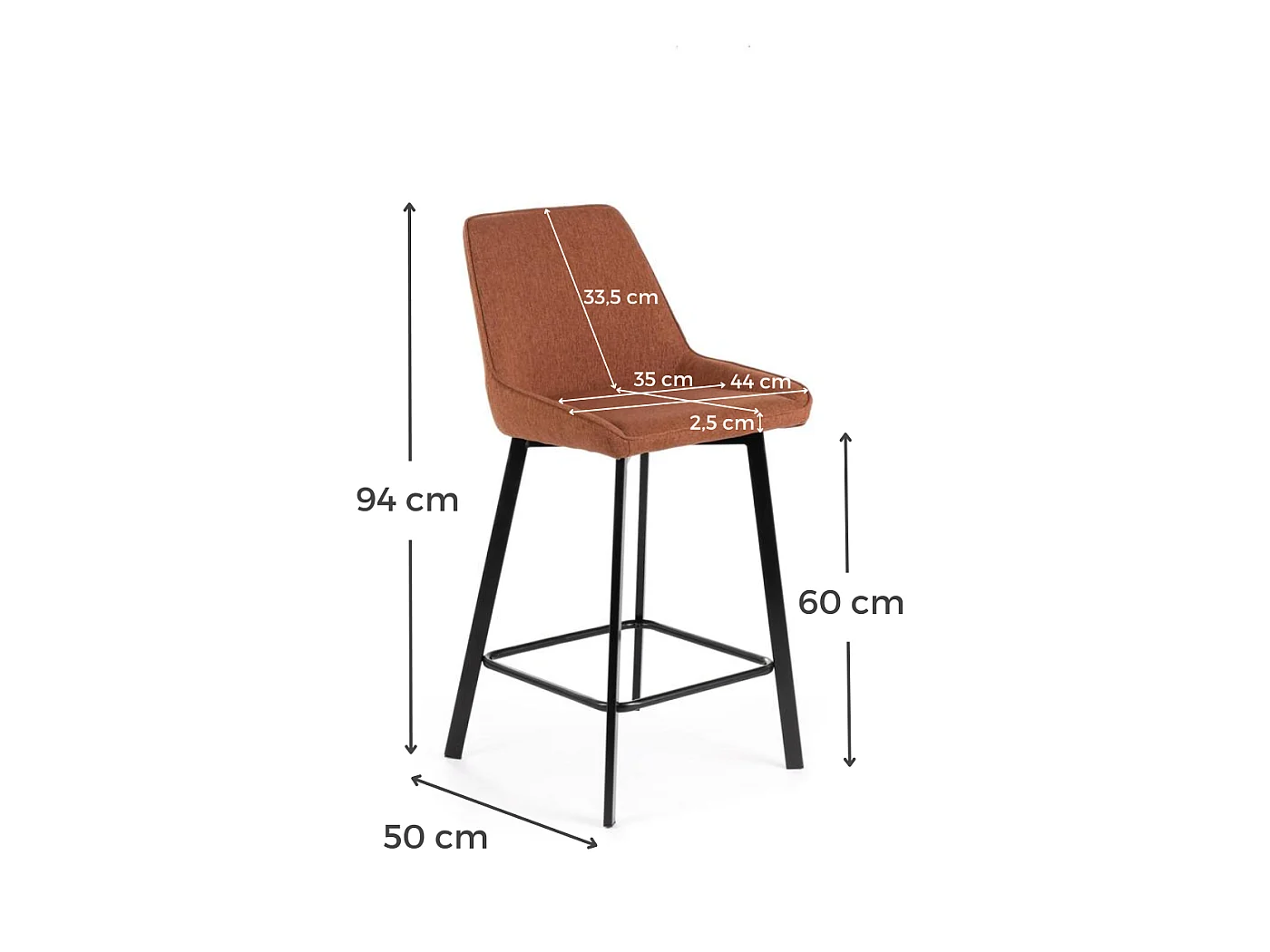 Fox Tabouret en tissu noir Lot de 2 pcs