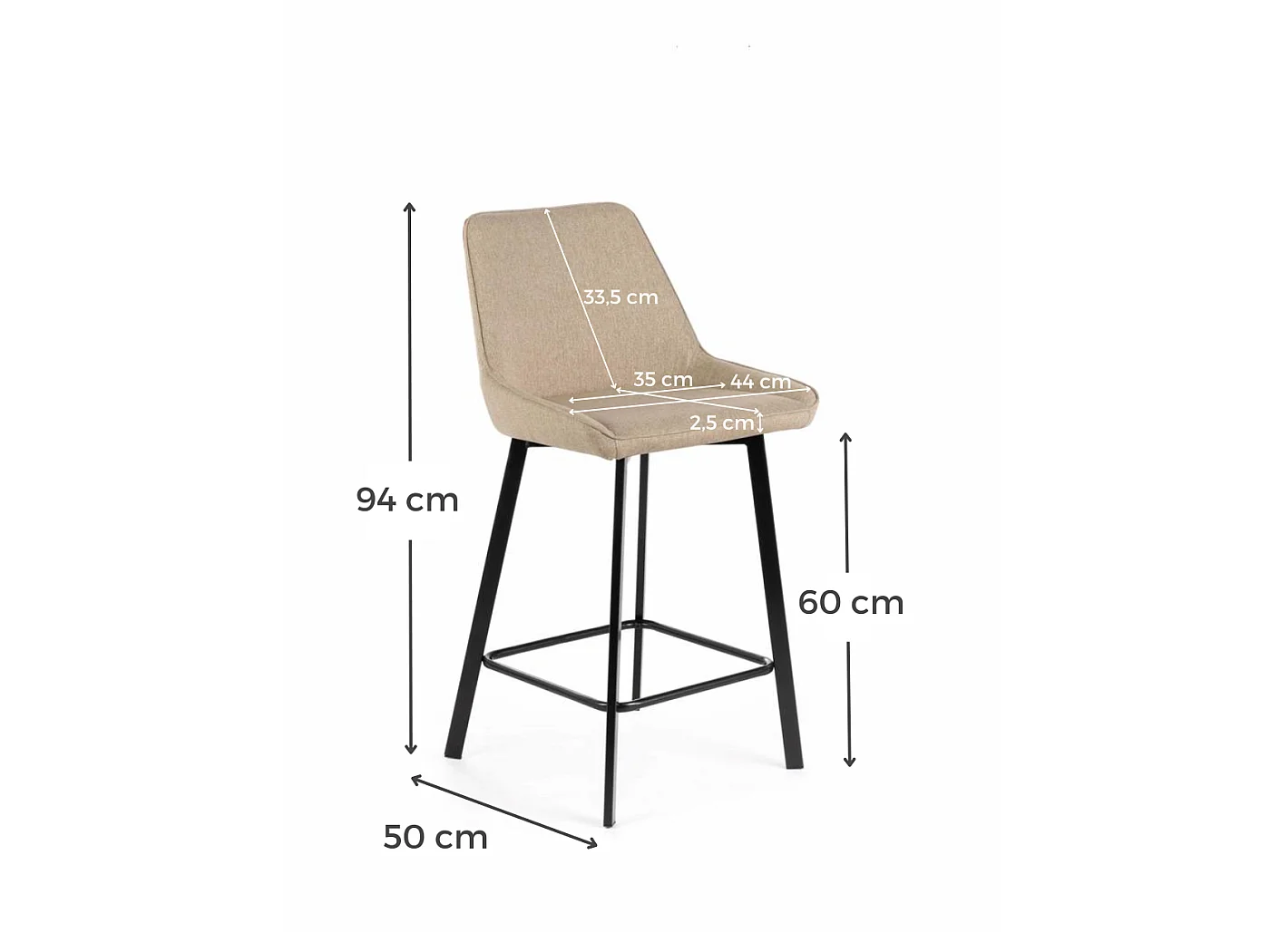 Fox Tabouret en tissu beige Lot de 2 pcs