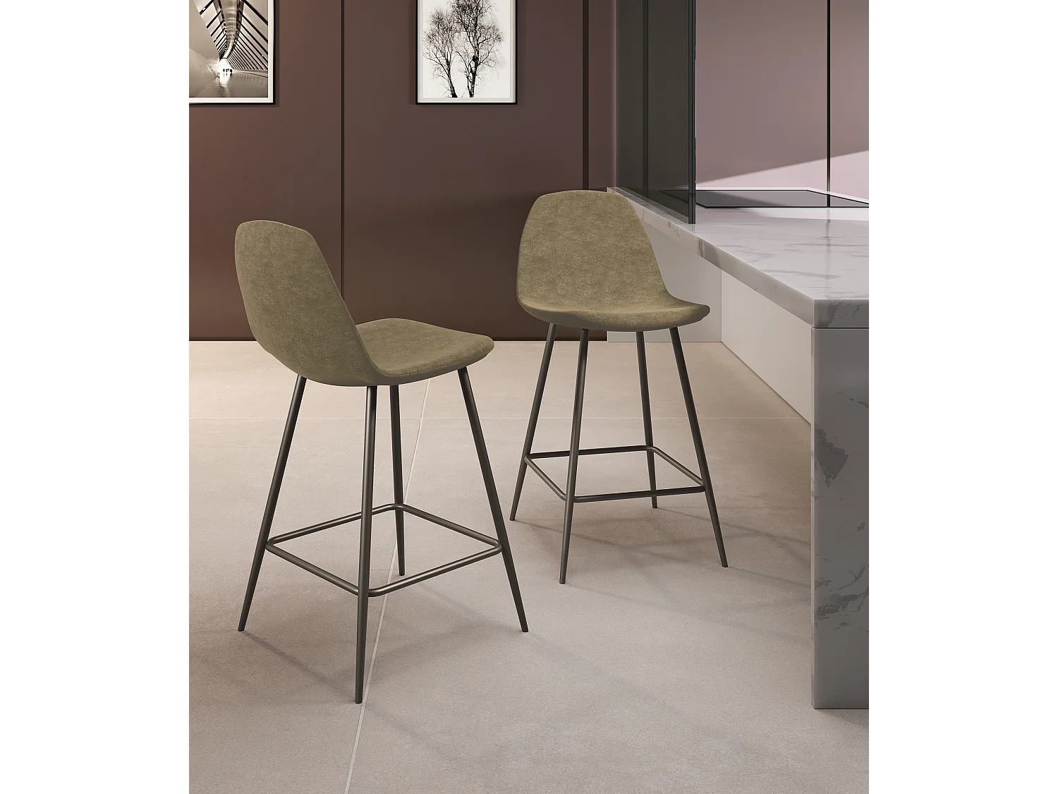 Brigitte - Sgabello in similpelle antracite - Set da 2 pz