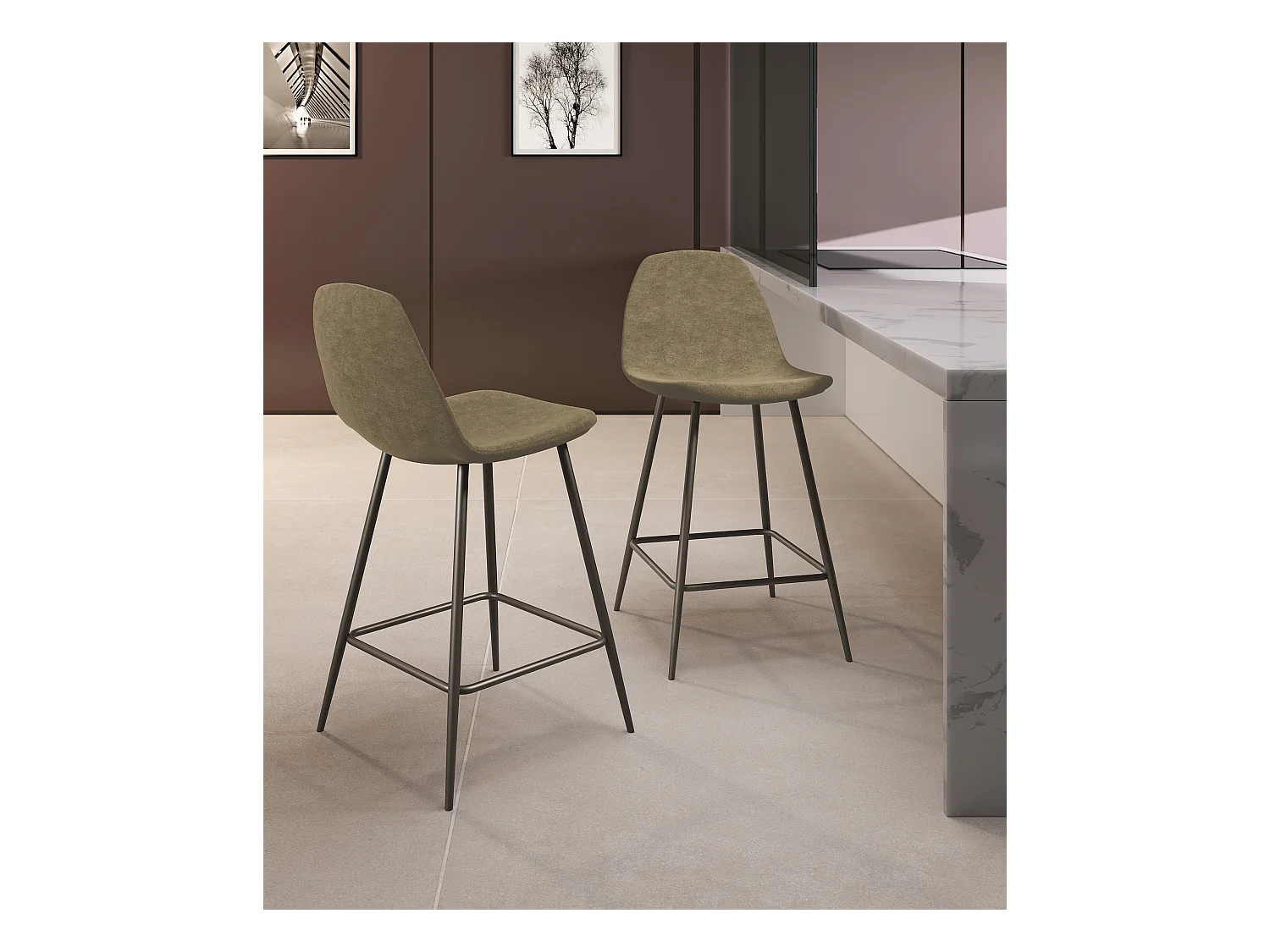 Taburete Brigitte de piel sintética color antracita (juego de 2)