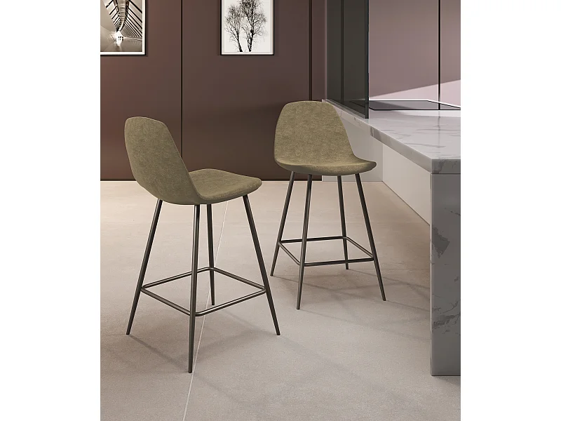 Brigitte - Anthrazitfarbener Kunstlederhocker - 2er-Set