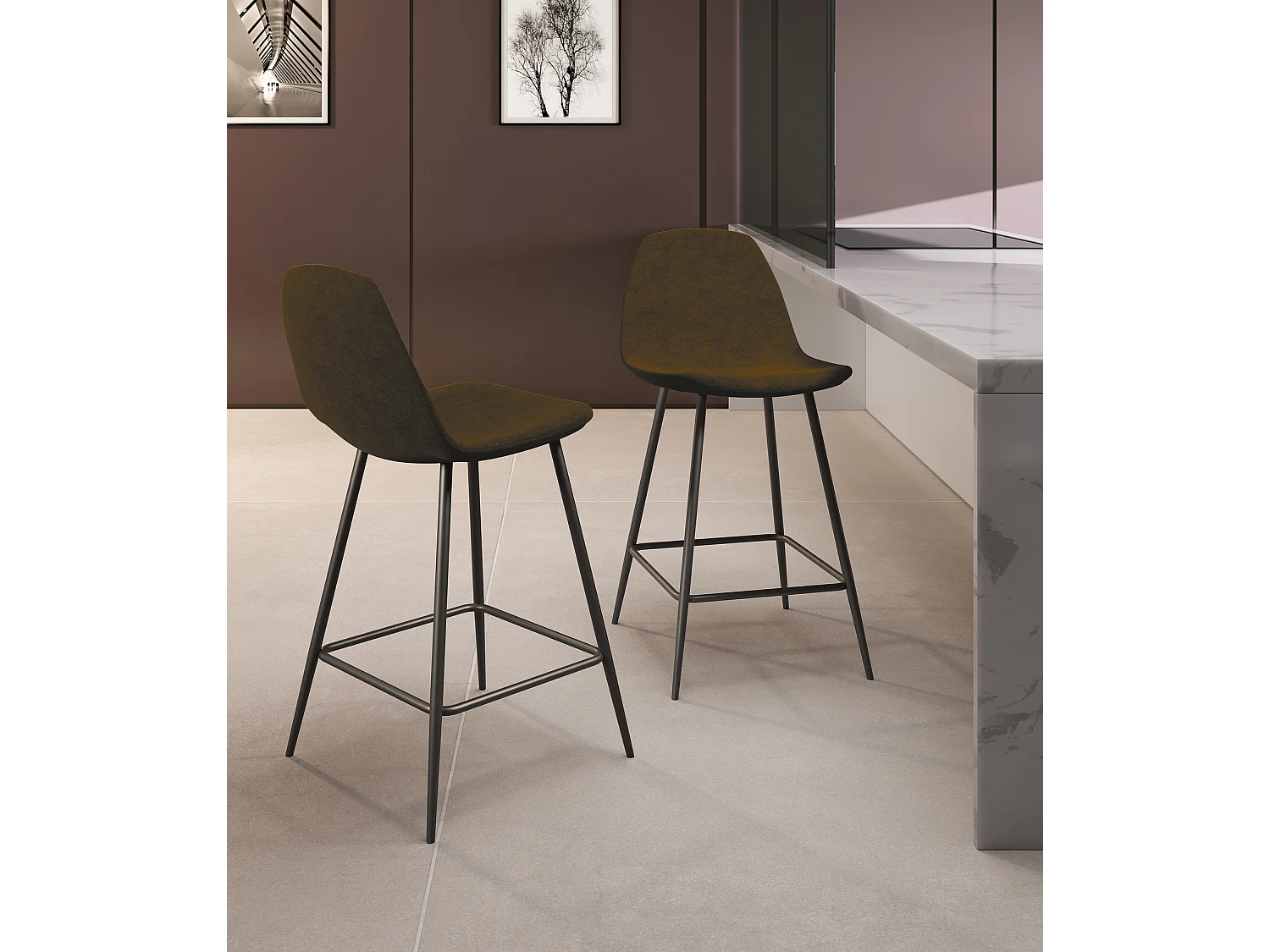 Brigitte - Sgabello in similpelle marrone - Set da 2 pz