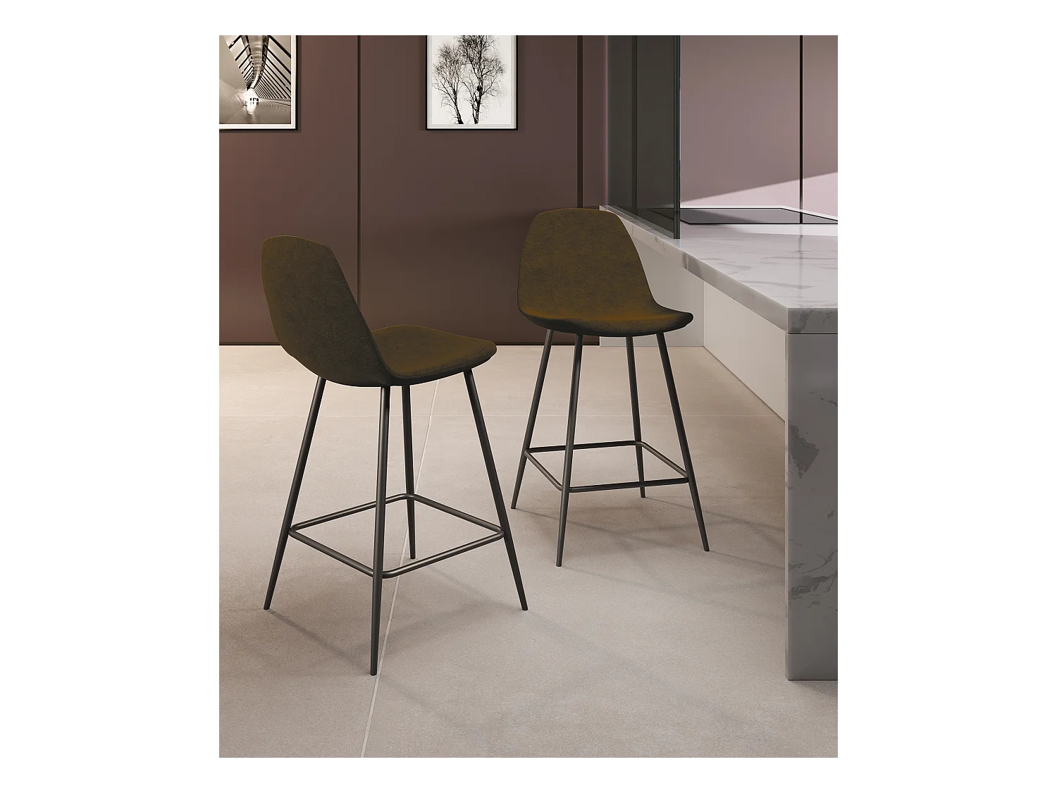 Brigitte - Brauner Kunstlederhocker - 2er-Set