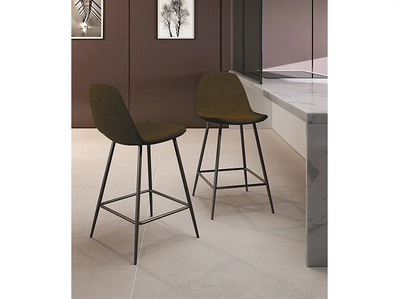 Brigitte Tabouret simili cuir marron Lot de 2 pcs