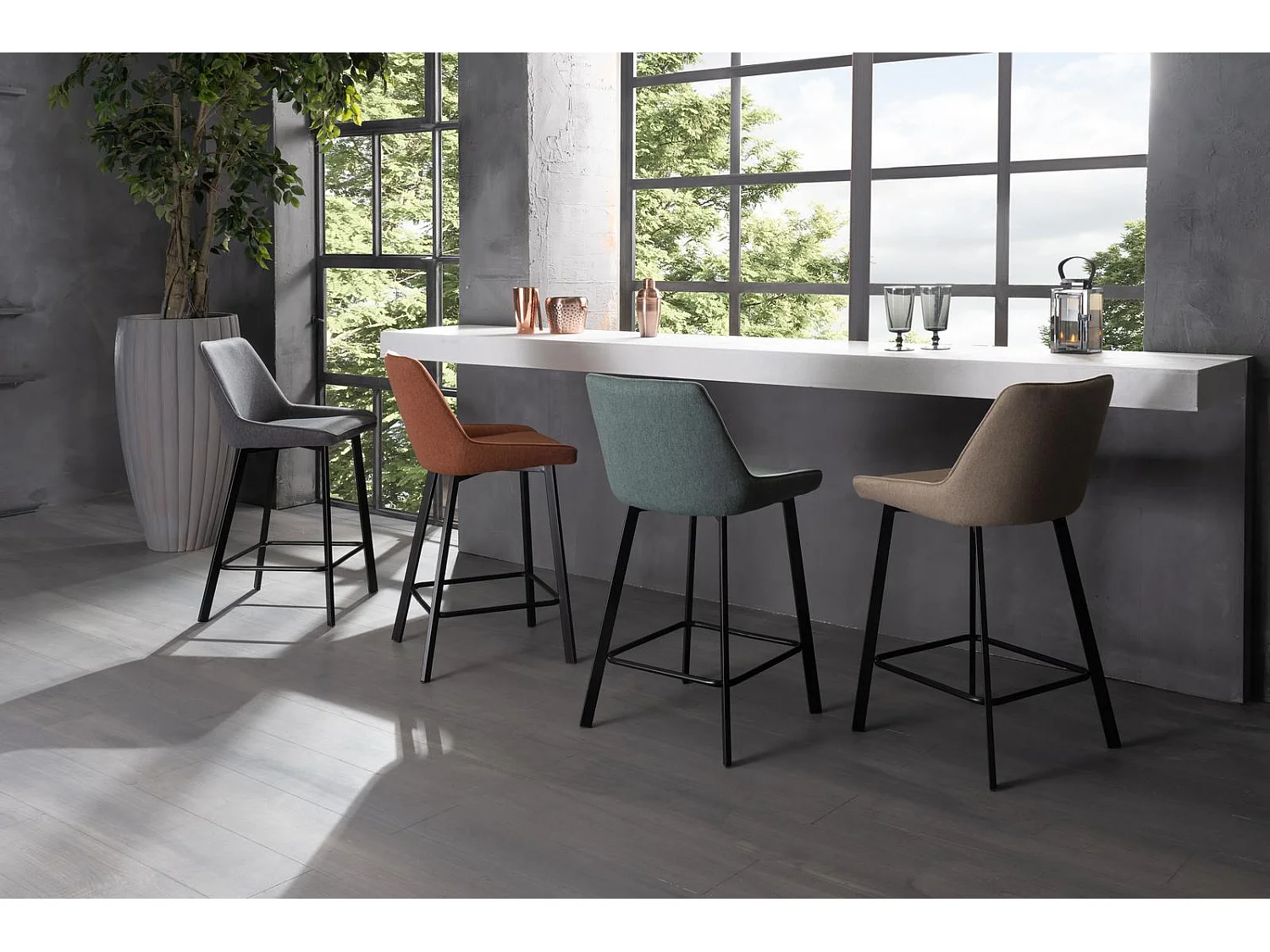 Fox Tabouret en tissu noir Lot de 2 pcs