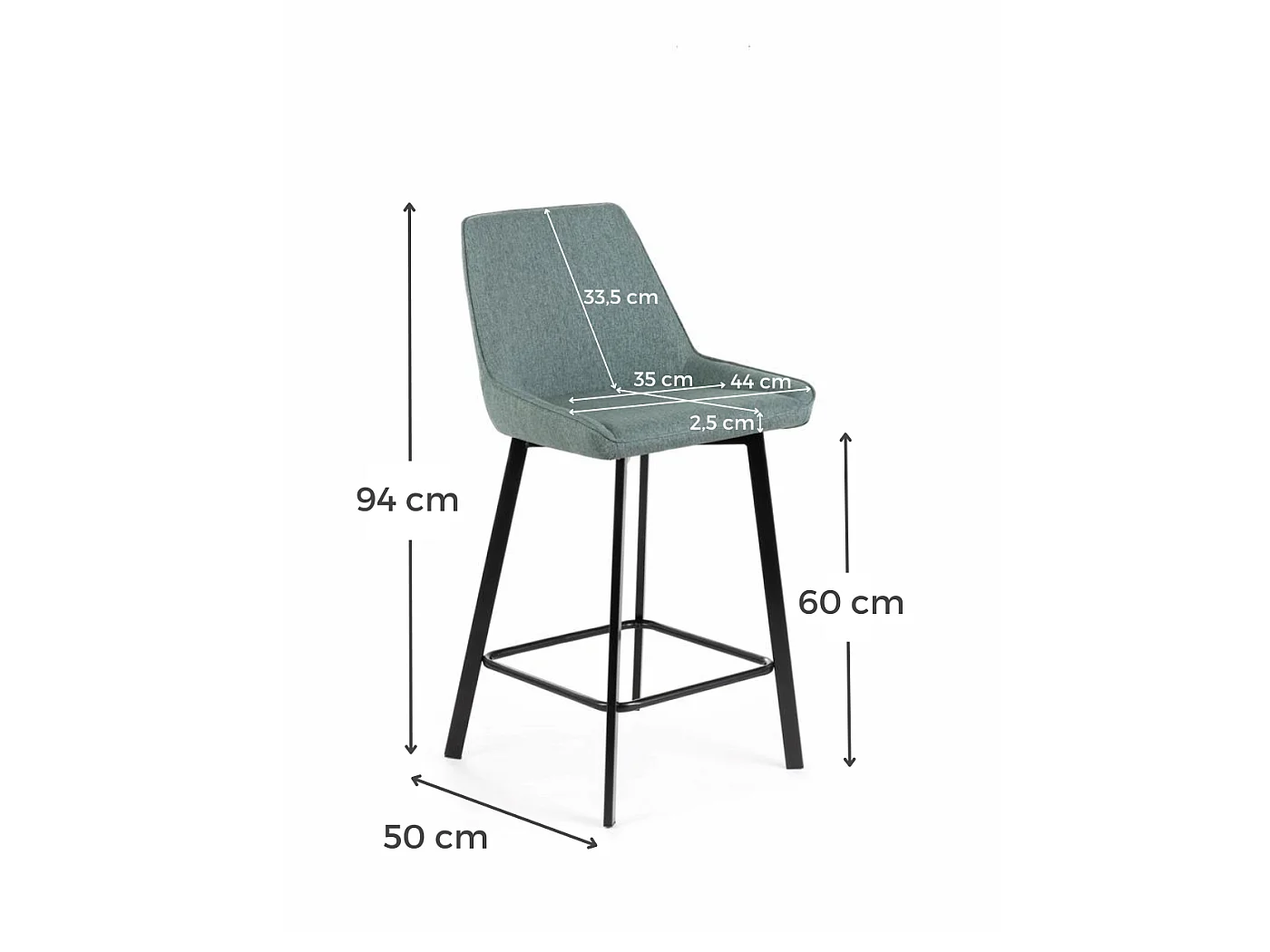 Fox Tabouret en tissu noir Lot de 2 pcs