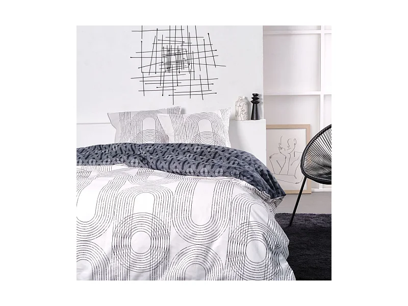 Housse de couette imprimée + 2 housses quadrant, qualité 100% coton M / Concentric 220x240cm