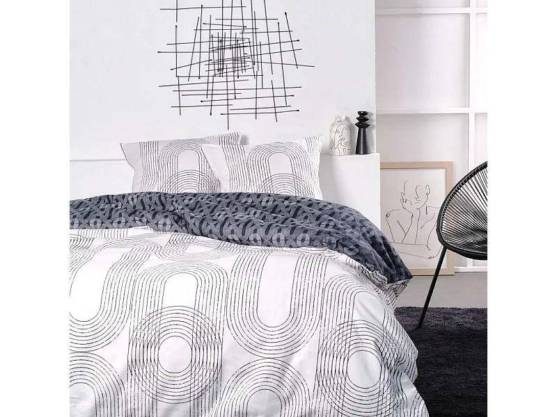 Housse de couette imprimée + 2 housses quadrant, qualité 100% coton M / Concentric 220x240cm