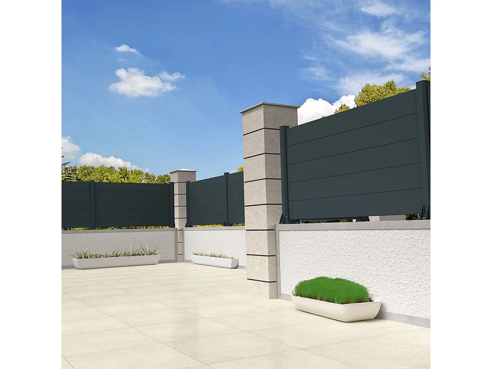 Clôture ranch panneau plein 3 lames L 1911 x H 515 mm - Gris anthracite RAL7016ST