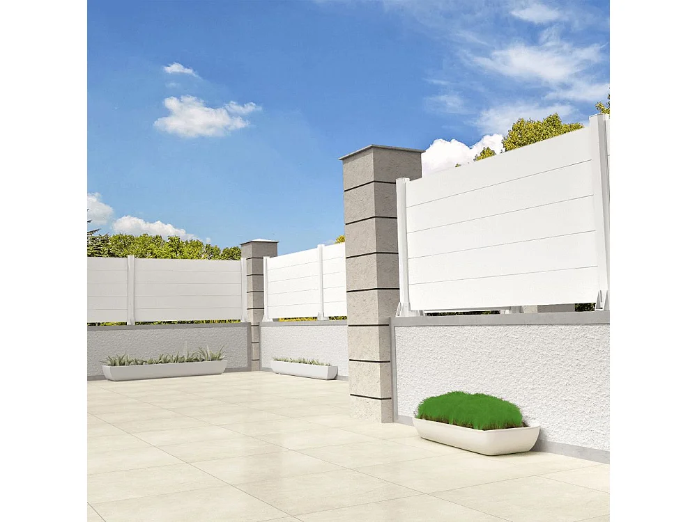 Recinzione pannelli pieni 7 doghe L 1911 x H 1115 mm - Bianco brillante RAL9010