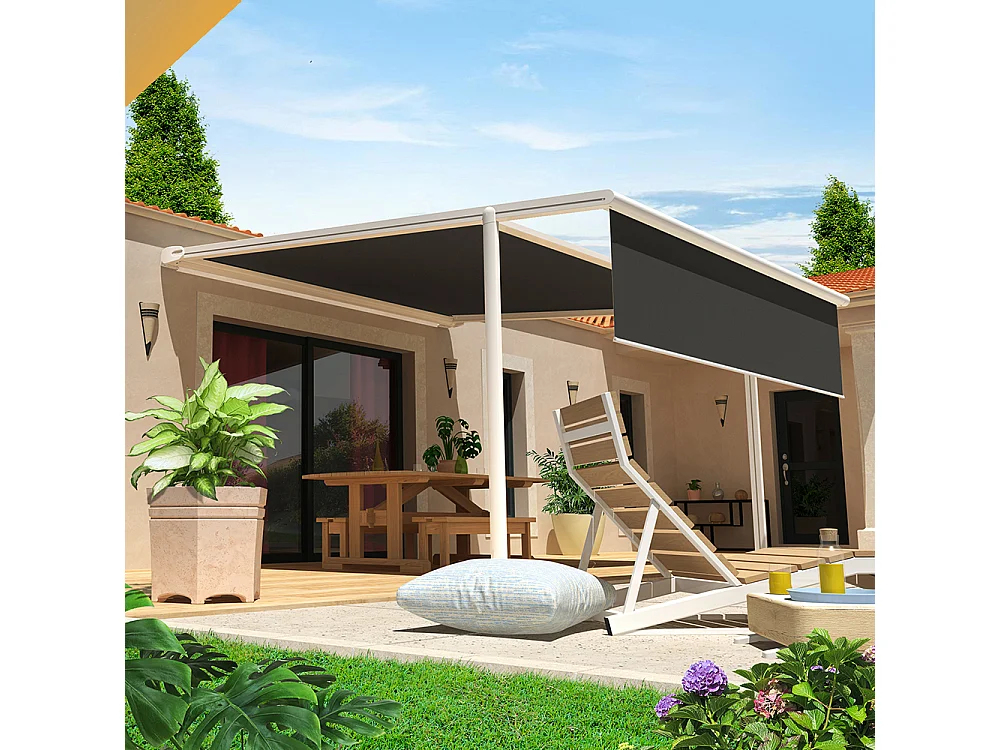 Pergola tela retrattile PYRITE 4,00x4,00 m Motorizzato + Emergenza + LED - Bianco - Grigio