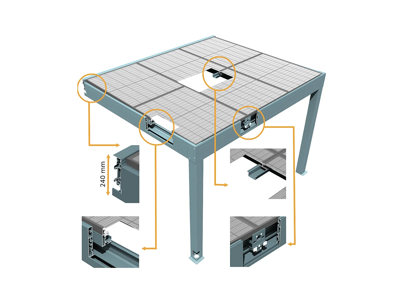 Pergola solaire HELIOLITE 4,638x3,541 m 8 panneaux 3200W