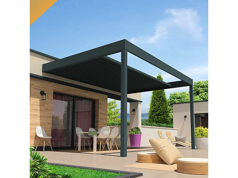 Pergola retrattile HYLIA 5,00x5,213 m Motorizzato a Telecomando - Grigio